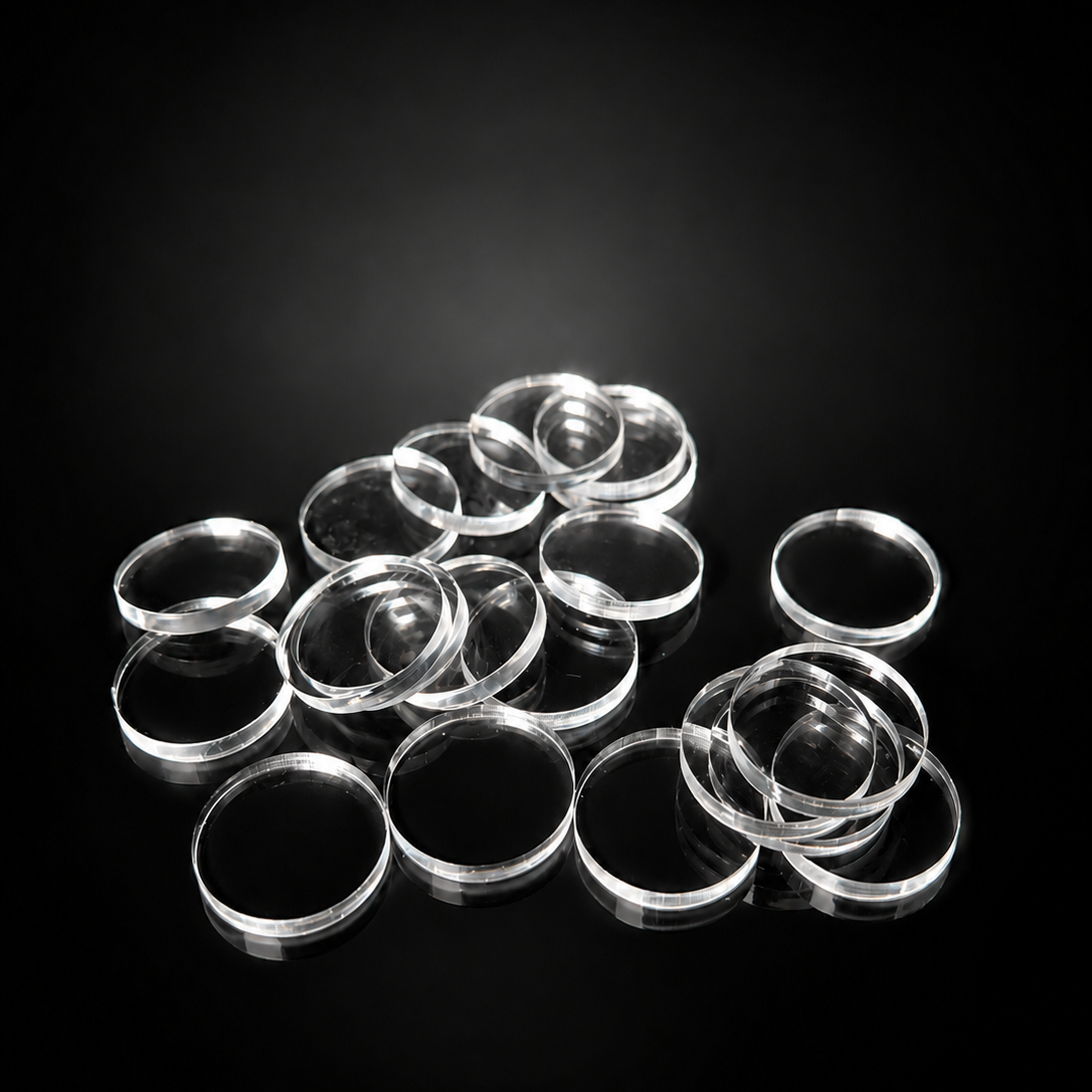 Transparent Base 20mm Round (20pcs) - Laser-Cut Acrylic (Plexiglas©)
