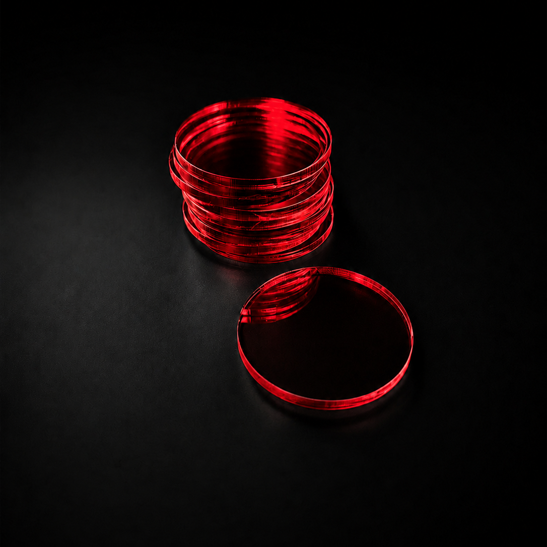 Transparent Base 40mm Round Red (10pcs) - Laser-Cut Acrylic
