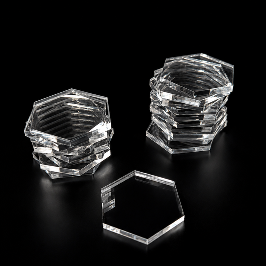 Transparent Base 30mm Hexagonal (20pcs) - Laser-Cut Acrylic (Plexiglas©)